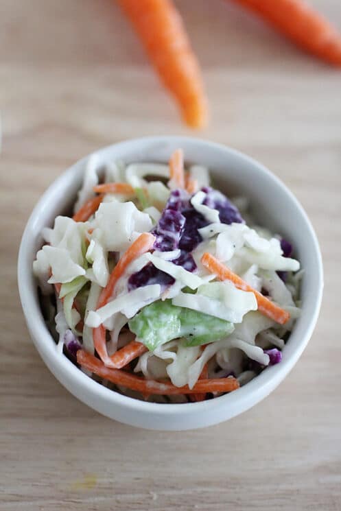 kid sized dish of healthy coleslaw