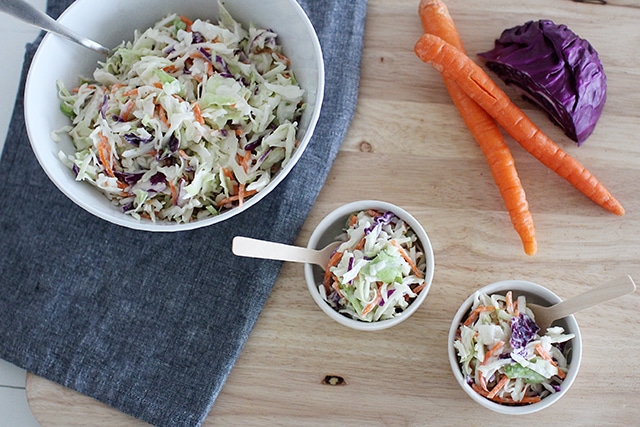 healthy coleslaw serving bowl with two dishes