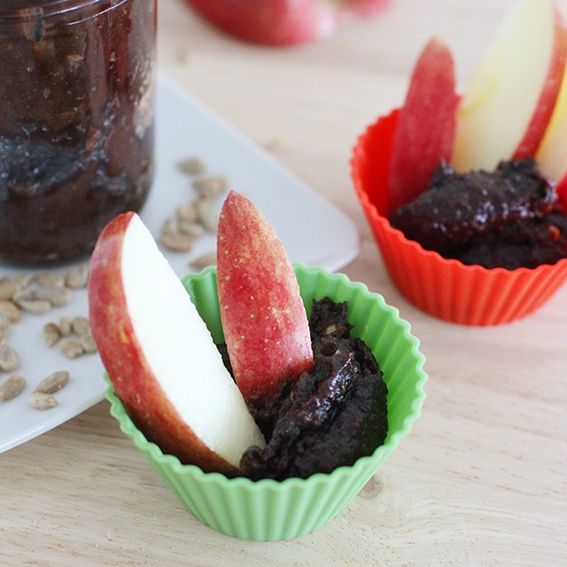 dipping cups of fruit and chocolate sunbutter