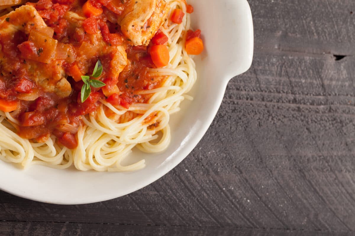 Chicken Cacciatore over pasta.