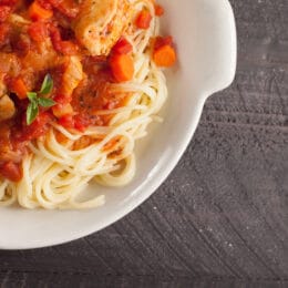 Chicken Cacciatore over pasta.