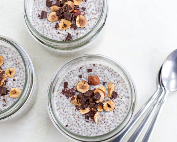 chia seed pudding with chocolate and nuts