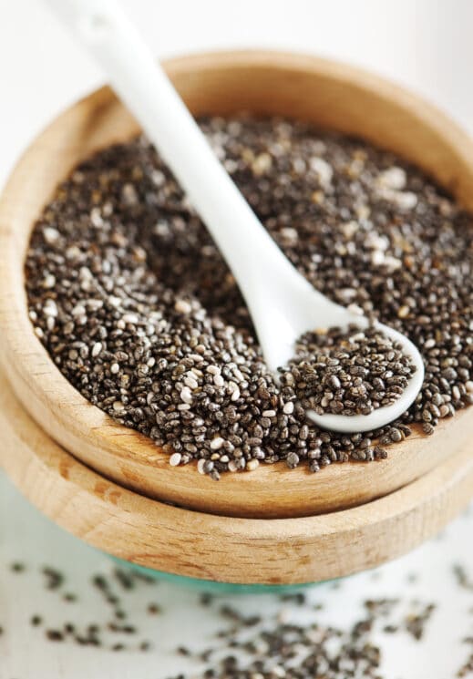 raw chia seeds with a spoon