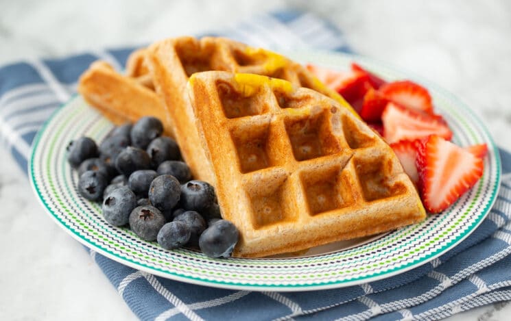 high protein waffle with egg and berries