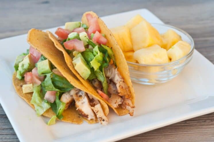 fish tacos with avocado and pineapple