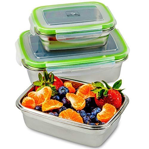 stainless steel lunchbox filled with fruit