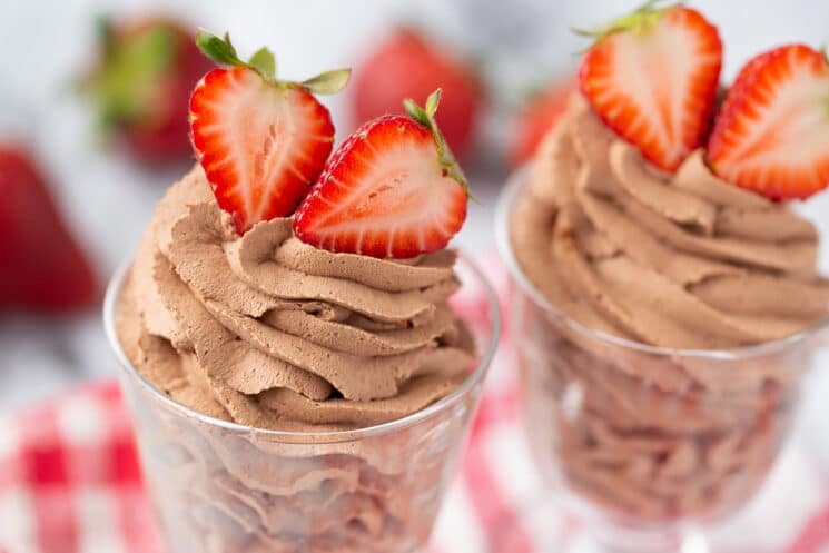 close up healthy chocolate mousse