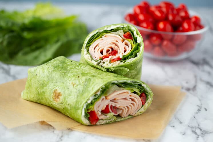 healthy lunch wrap with turkey and vegetables