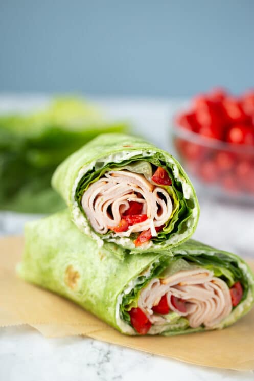 turkey ranch wrap with lettuce and tomato