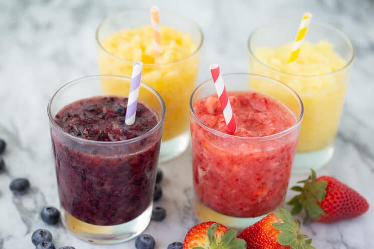 rainbow colored fruit slushies for a healthy summer snack