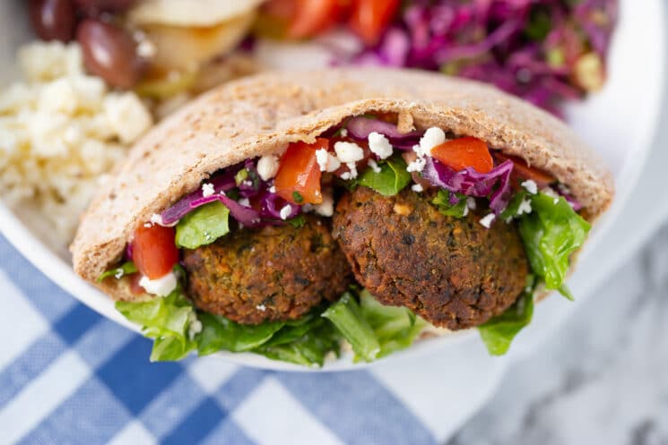 crispy falafel and fresh tomatoes and lettuce in pocket