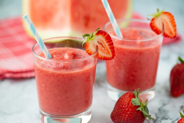 cold glasses of watermelon smoothie