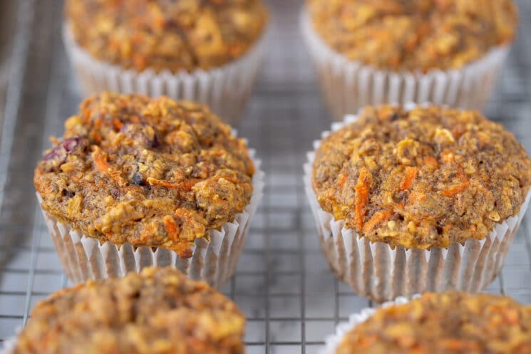 close up healthy muffins with carrots and cranberries