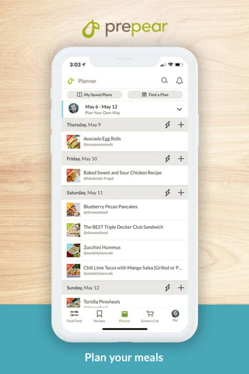 meal planning in the connected cooking app, prepear