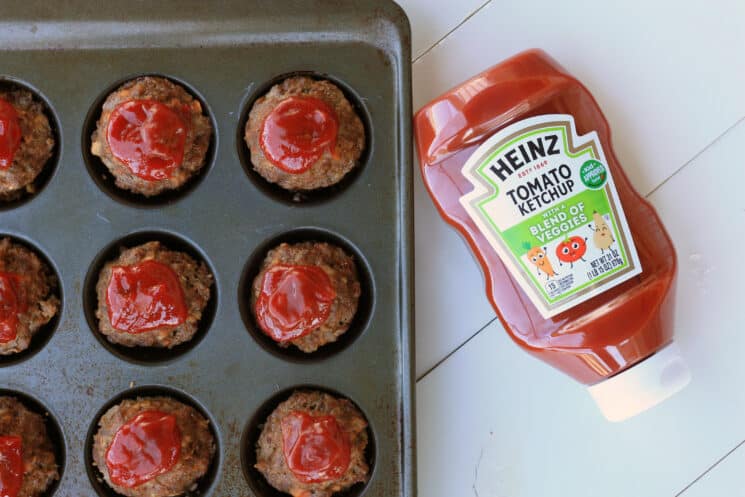 muffin tin meatloaf with ketchup on top