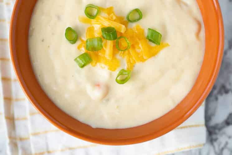 bowl of potato soup homemade from scratch recipe