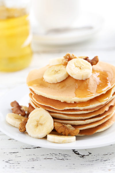 Stack of banana nut pancakes