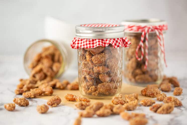 jars of candied almonds ready to be given as gifts