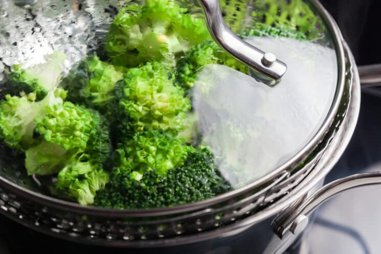 broccoli in a steamer pot