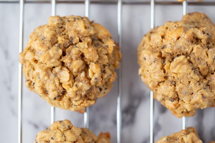 close up of peanut butter chia breakfast cookies