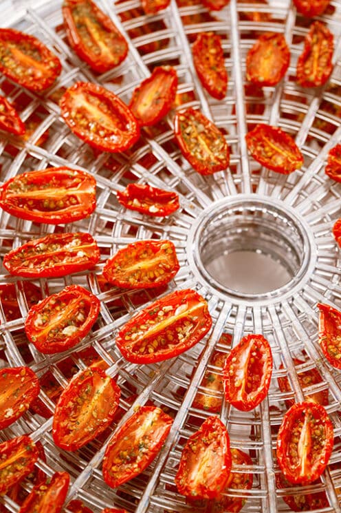 sundried tomatoes on a food dehydrator