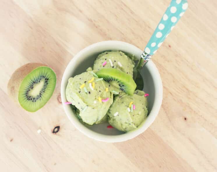 Overhead view of kiwi sorbet with sprinkles