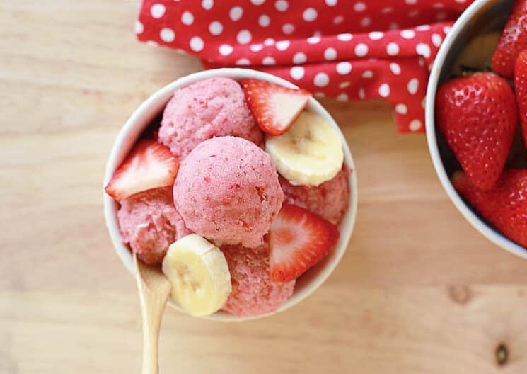 strawberry banana sorbet overhead closeup