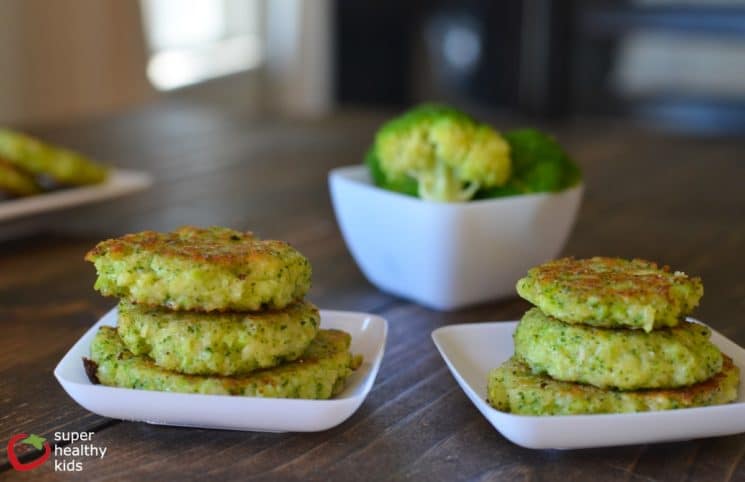 stack of broccoli fritters on plates