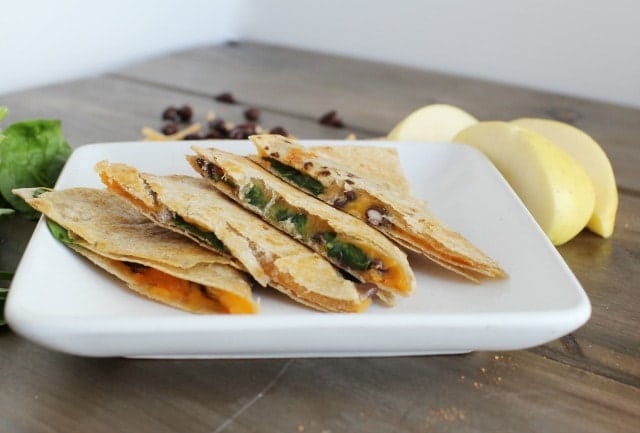 sweet potato black bean quesadillas on a place