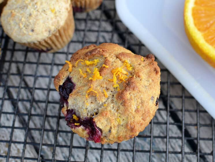 top down view of a whole wheat blueberry orange muffin