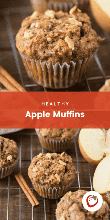 Two photos of apple muffins with text for Pinterest