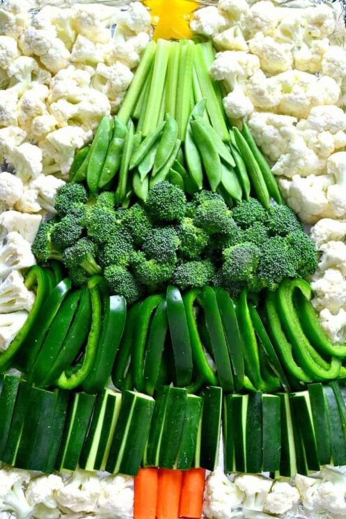 a christmas tree made of different green veggies