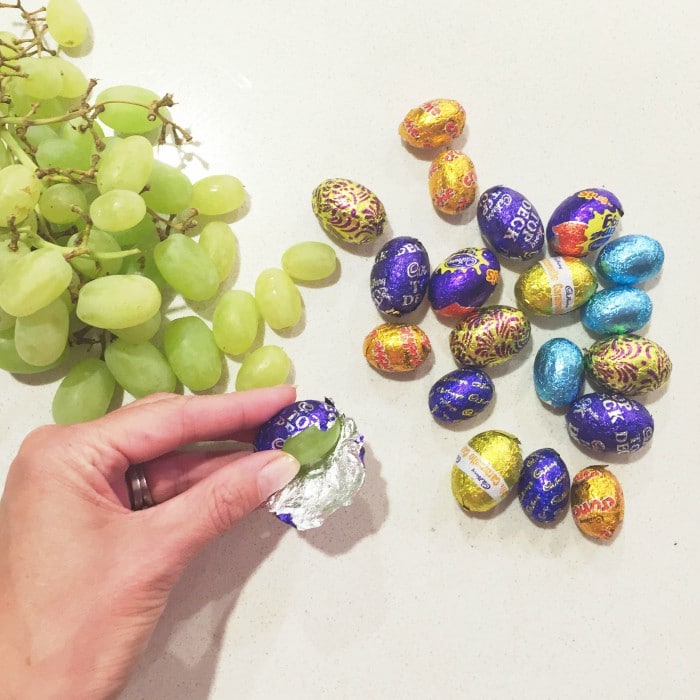 grapes wrapped in candy wrappers