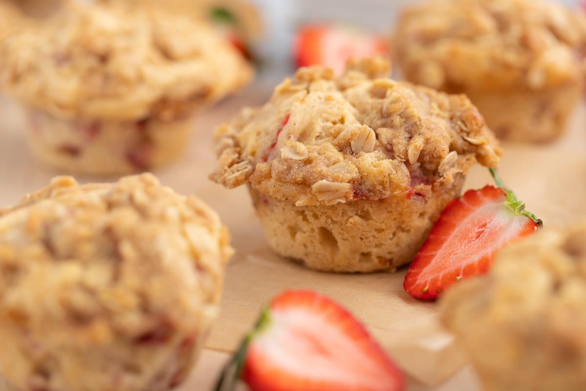 healthy bakery style strawberry muffins