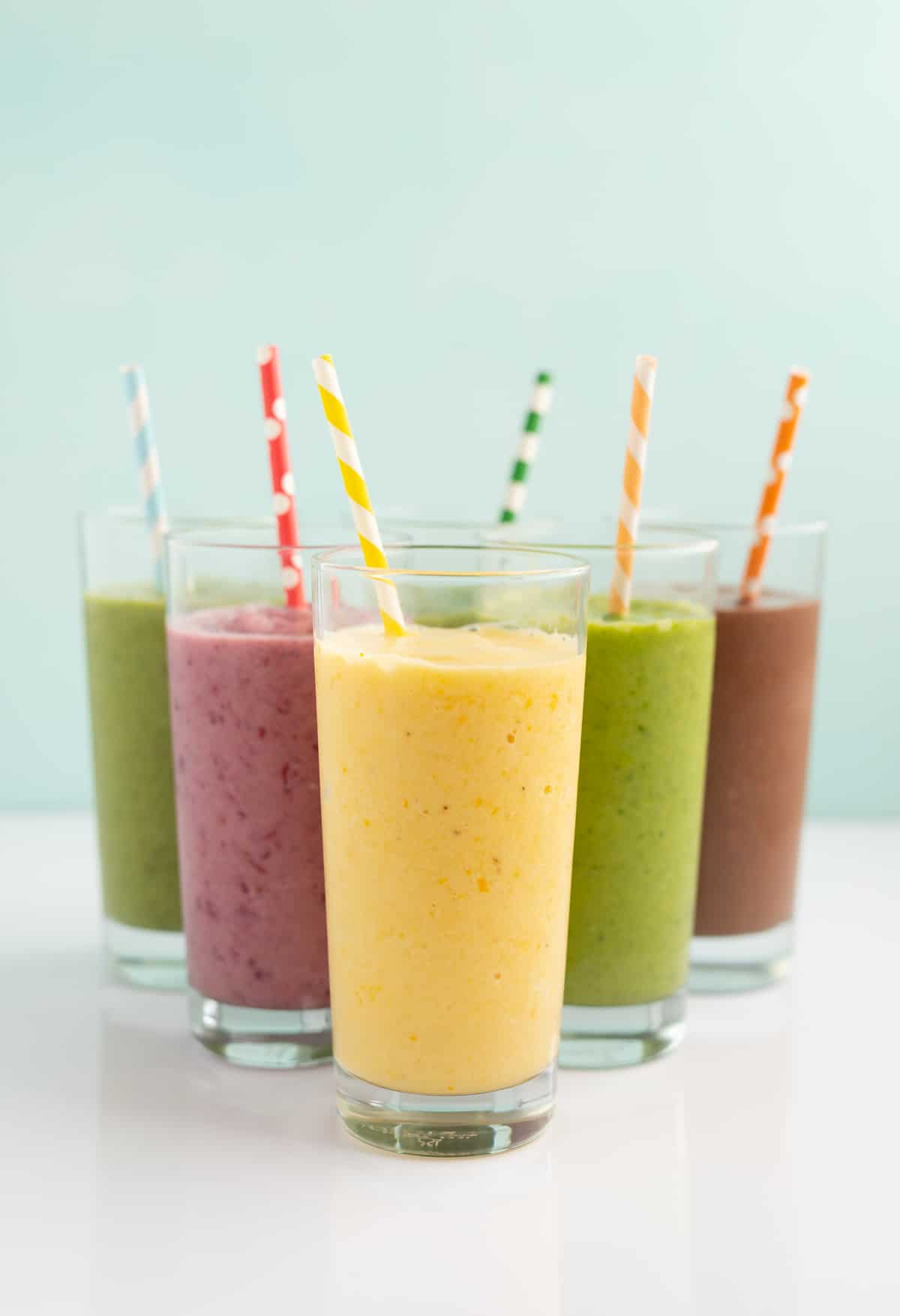 six healthy smoothies made from frozen smoothie packs