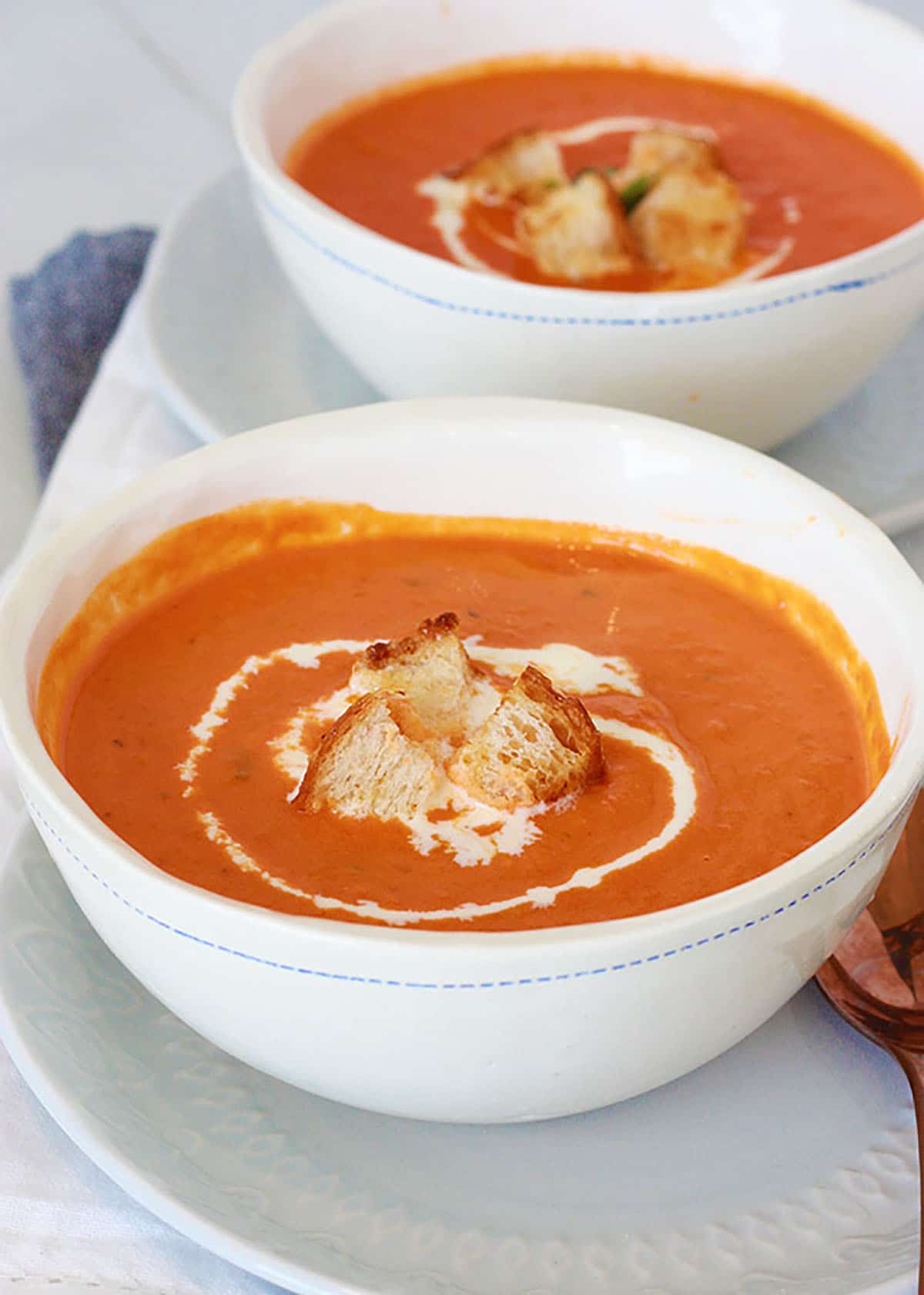 creamy tomato basil soup with croutons