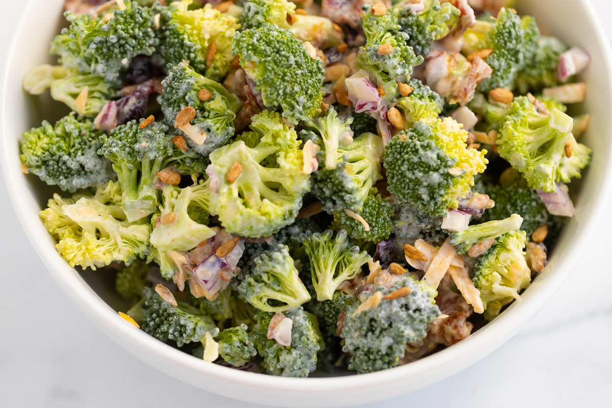 healthy broccoli salad makeover with Greek yogurt dressing