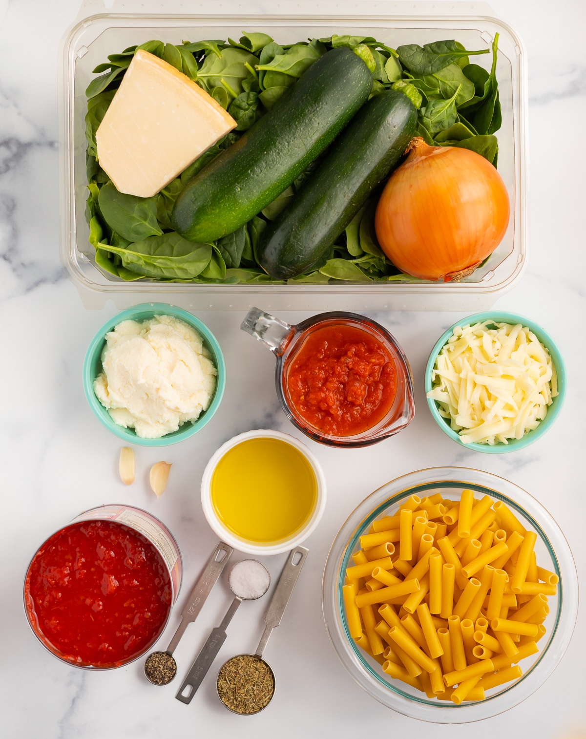 ingredients. for baked ziti with ricotta