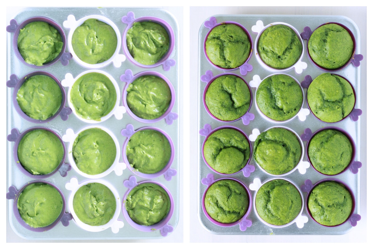 spinach muffins with banana in silicone muffin cups