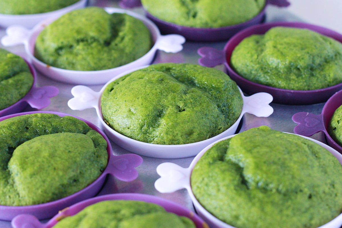 sweet spinach muffins in silicone muffin cups