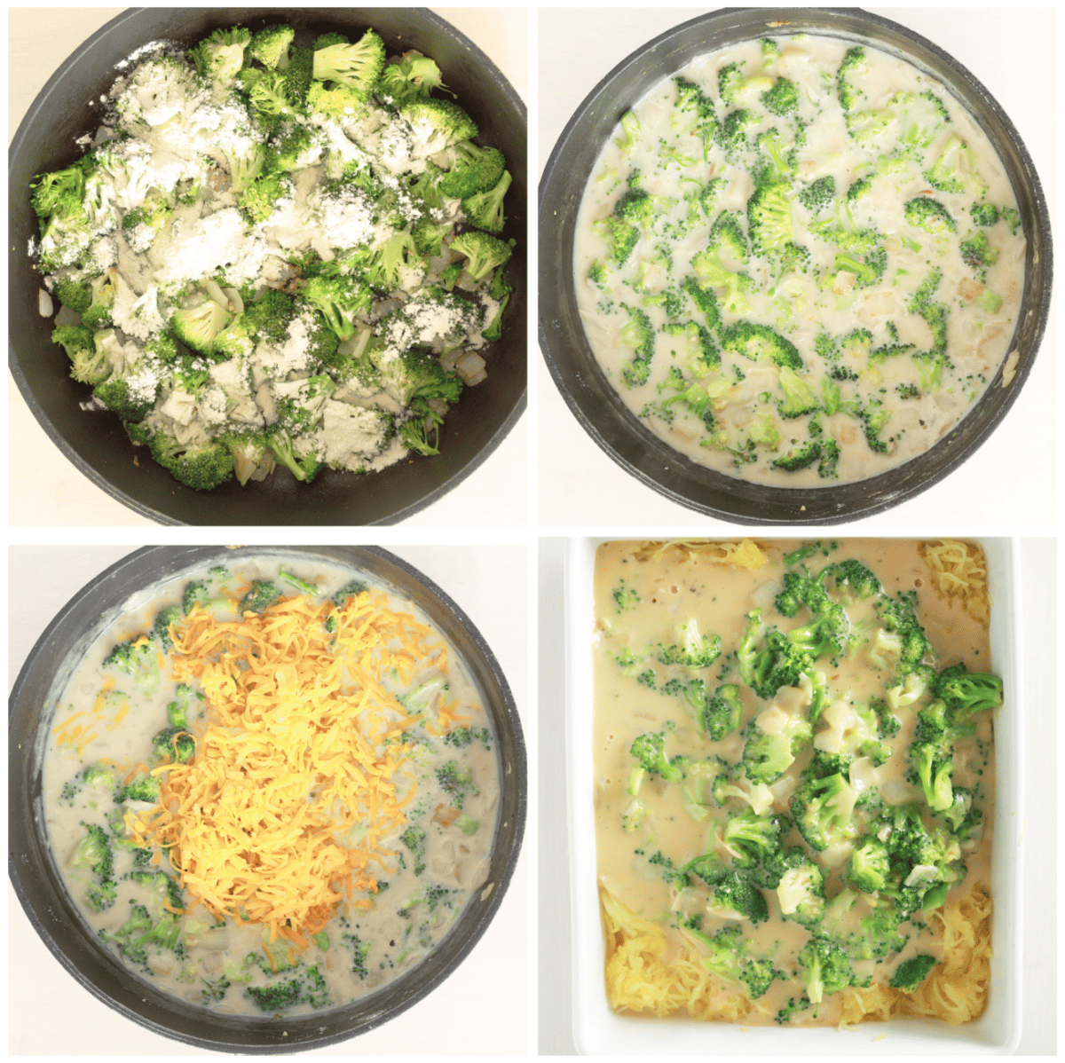 four process shots of how to make spaghetti squash casserole