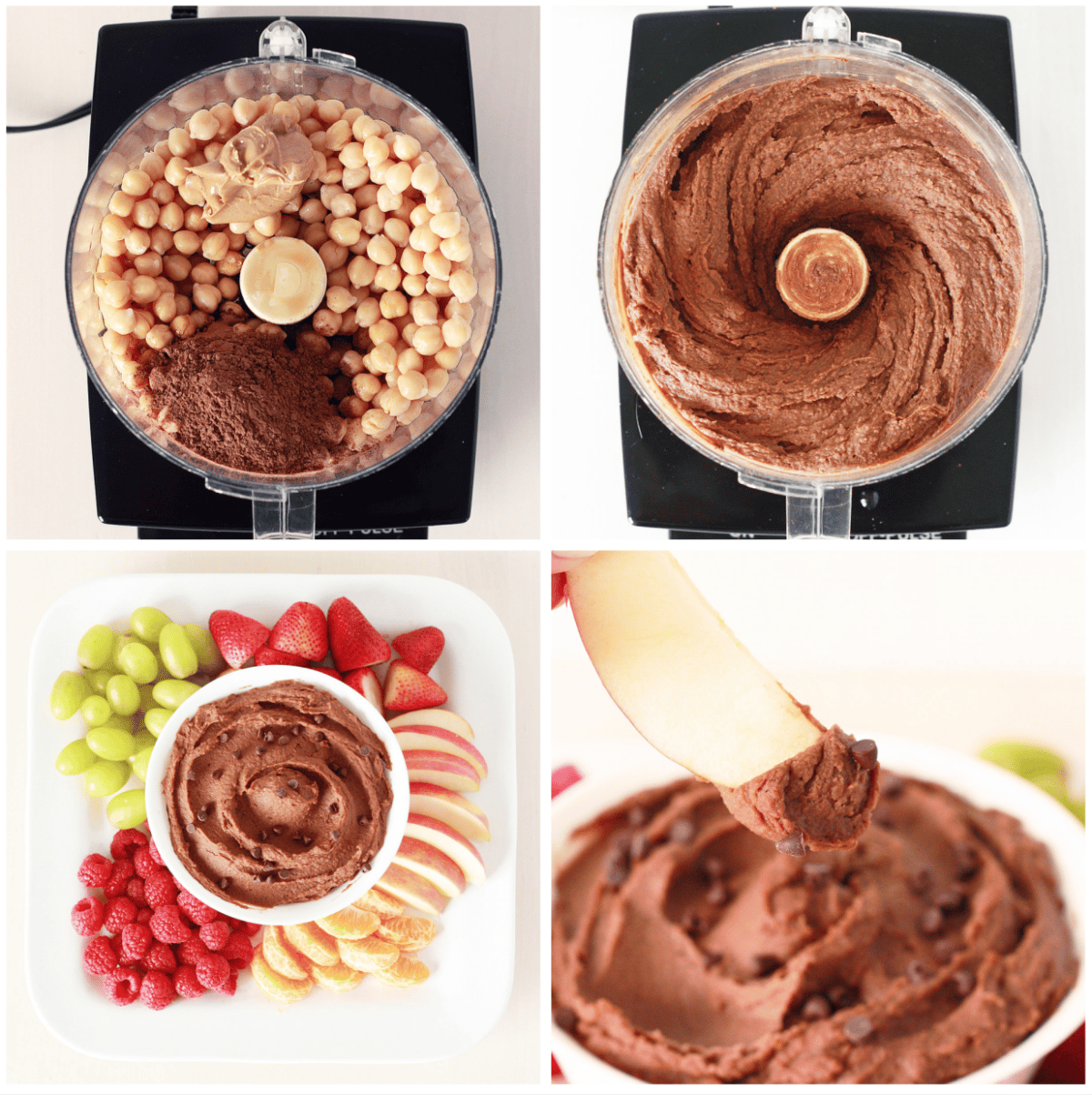 making chocolate hummus in a food processor