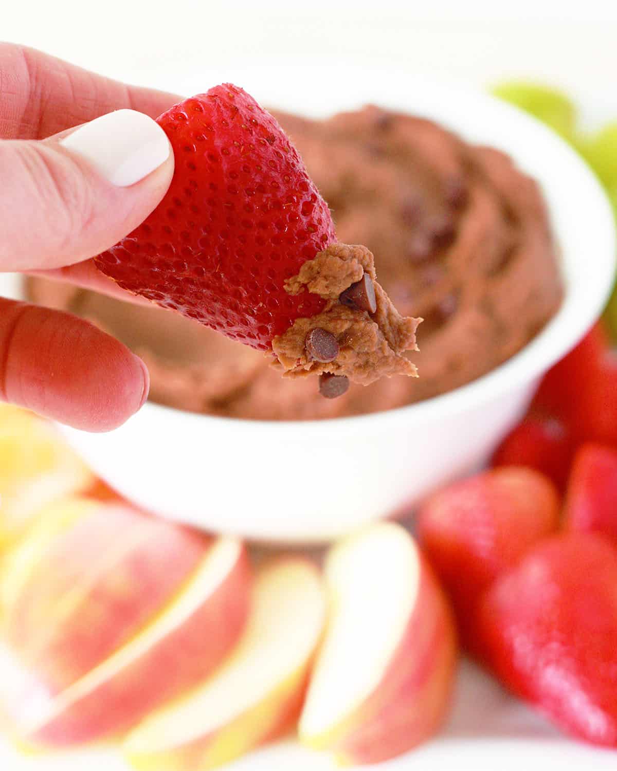 strawberry dipped in chocolate hummus