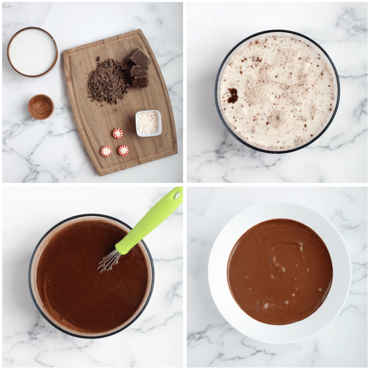 process shots for how to make chocolate peppermint mousse