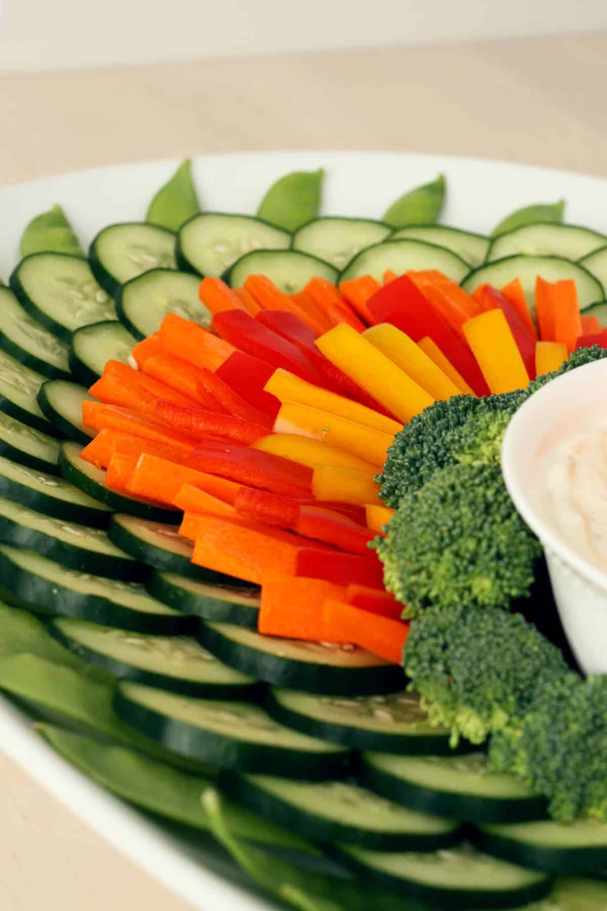 close up of cut up veggies for turkey veggie tray