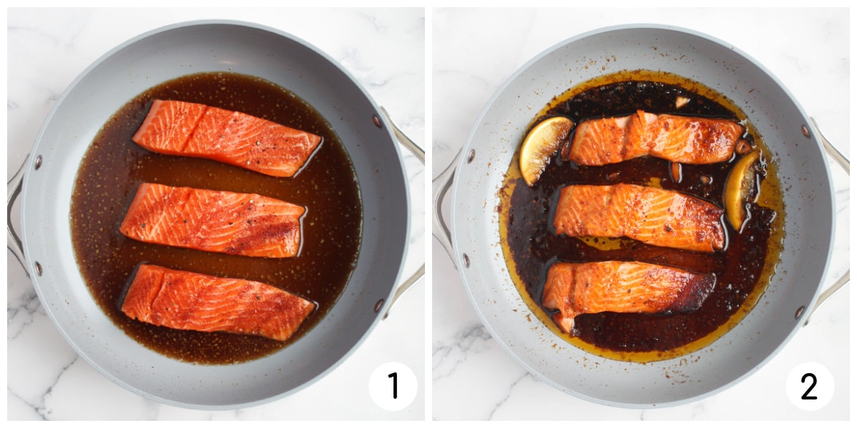 process steps for cooking honey garlic salmon.