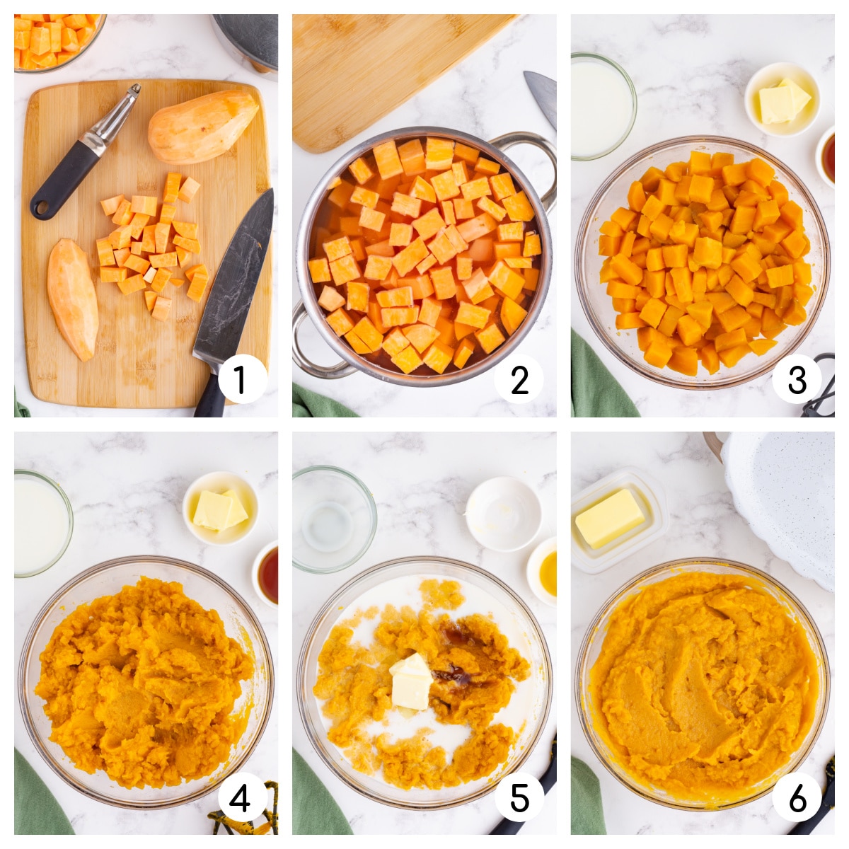 process photos for making mashed sweet potatoes