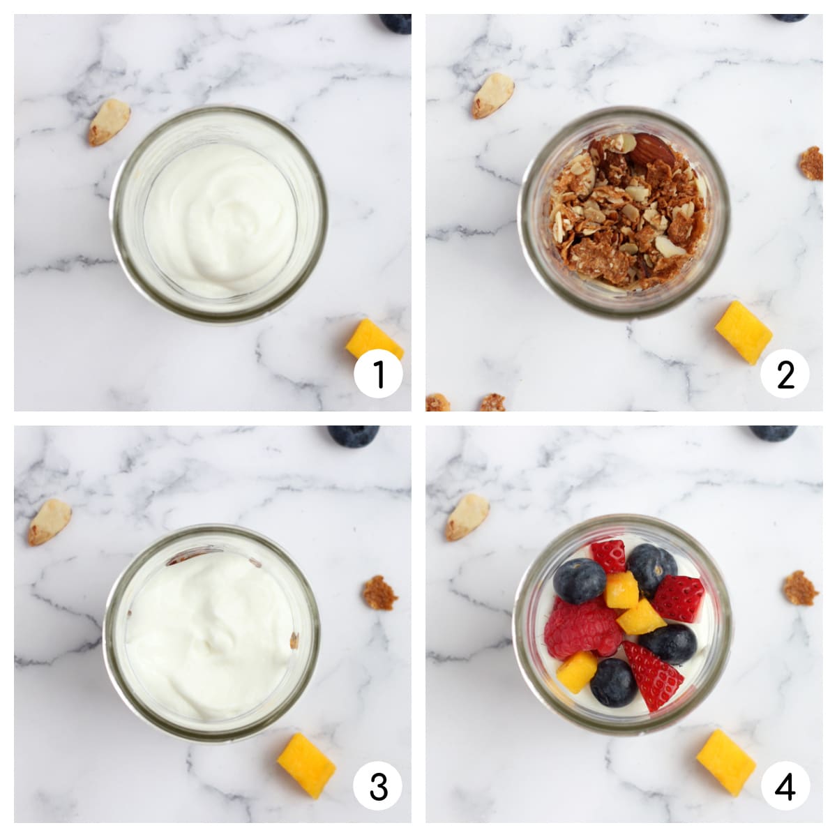 process shots for layering a yogurt parfait