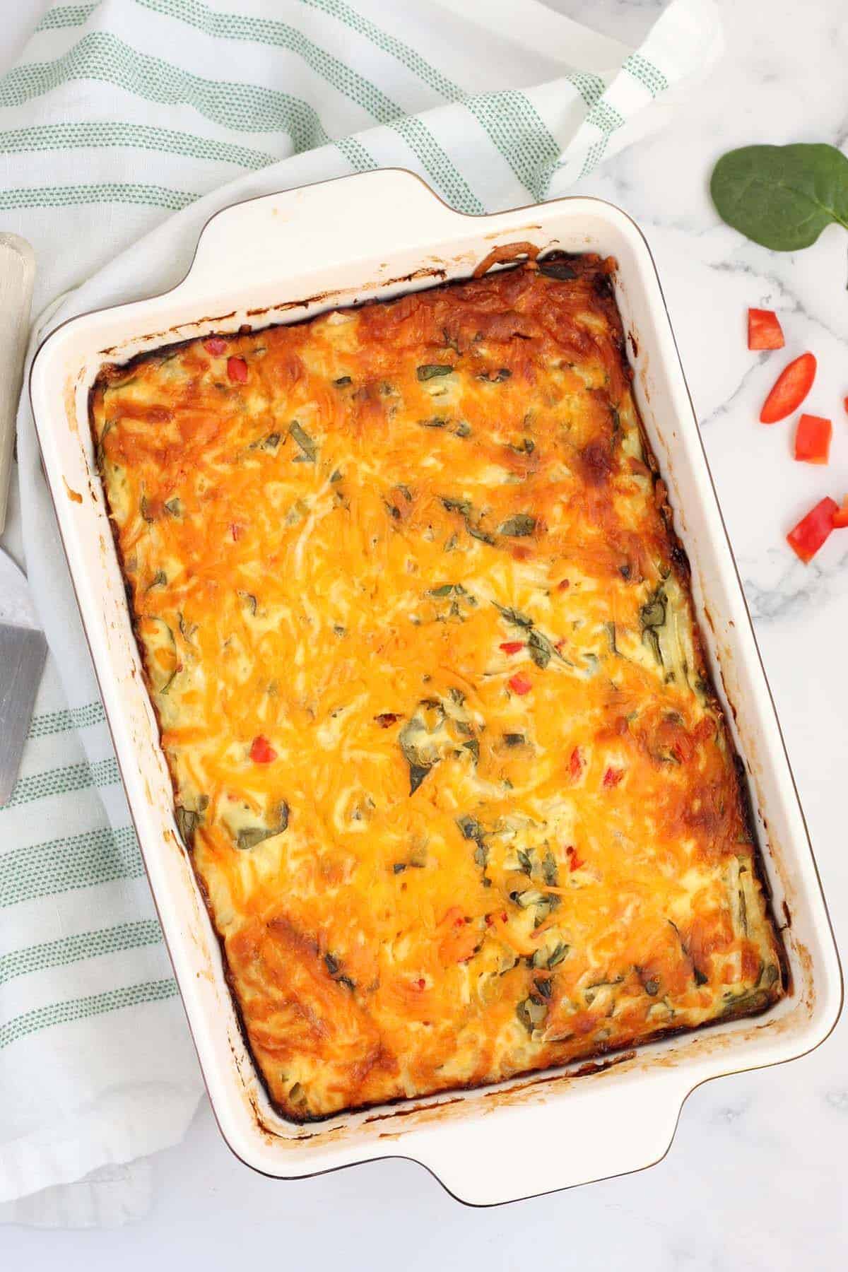 an overhead shot of hashbrown breakfast casserole