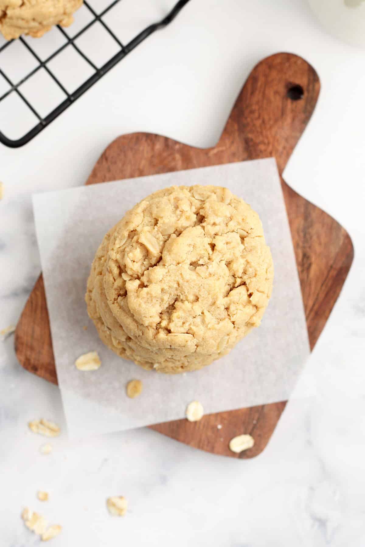 peanut butter oatmeal cookies on a wooden board